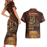 Firefighter Fathers Day Couples Matching Short Sleeve Bodycon Dress and Hawaiian Shirt Best Dad Ever
