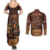 Firefighter Fathers Day Couples Matching Summer Maxi Dress and Long Sleeve Button Shirt Best Dad Ever