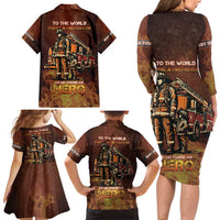 Firefighter Fathers Day Family Matching Long Sleeve Bodycon Dress and Hawaiian Shirt Best Dad Ever