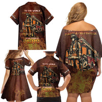 Firefighter Fathers Day Family Matching Off Shoulder Short Dress and Hawaiian Shirt Best Dad Ever