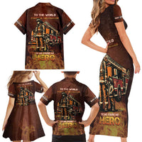 Firefighter Fathers Day Family Matching Short Sleeve Bodycon Dress and Hawaiian Shirt Best Dad Ever