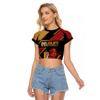 Custom Belgium Football Raglan Cropped T Shirt Bold National Colors With Lion Crest
