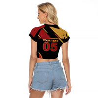 Custom Belgium Football Raglan Cropped T Shirt Bold National Colors With Lion Crest