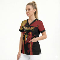 Custom Belgium Football Scrub Top Bold National Colors With Lion Crest