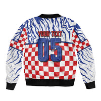 Custom Croatia Football Sleeve Zip Bomber Jacket Marten In Hole With Checkered Patterns
