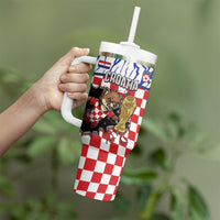 Custom Croatia Football Tumbler With Handle Marten In Hole With Checkered Patterns