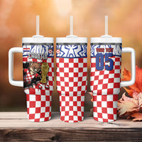 Custom Croatia Football Tumbler With Handle Marten In Hole With Checkered Patterns