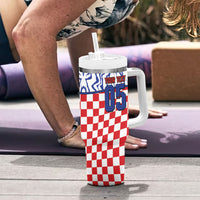 Custom Croatia Football Tumbler With Handle Marten In Hole With Checkered Patterns