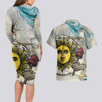 Argentina Couples Matching Long Sleeve Bodycon Dress and Hawaiian Shirt Sol De Mayo Retro Style - Wonder Print Shop