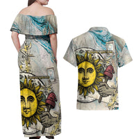 Argentina Couples Matching Off Shoulder Maxi Dress and Hawaiian Shirt Sol De Mayo Retro Style - Wonder Print Shop