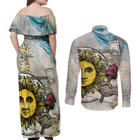 Argentina Couples Matching Off Shoulder Maxi Dress and Long Sleeve Button Shirt Sol De Mayo Retro Style - Wonder Print Shop