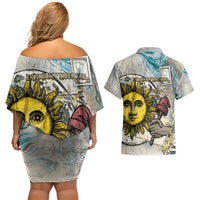 Argentina Couples Matching Off Shoulder Short Dress and Hawaiian Shirt Sol De Mayo Retro Style - Wonder Print Shop