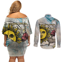 Argentina Couples Matching Off Shoulder Short Dress and Long Sleeve Button Shirt Sol De Mayo Retro Style - Wonder Print Shop
