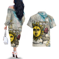 Argentina Couples Matching Off The Shoulder Long Sleeve Dress and Hawaiian Shirt Sol De Mayo Retro Style - Wonder Print Shop