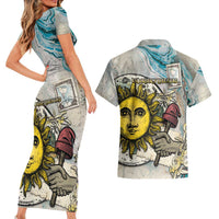 Argentina Couples Matching Short Sleeve Bodycon Dress and Hawaiian Shirt Sol De Mayo Retro Style - Wonder Print Shop