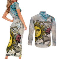Argentina Couples Matching Short Sleeve Bodycon Dress and Long Sleeve Button Shirt Sol De Mayo Retro Style - Wonder Print Shop