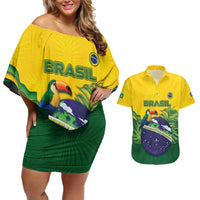 Personalized Brazil Couples Matching Off Shoulder Short Dress and Hawaiian Shirt Toco Toucan Tropical Vibes - Wonder Print Shop