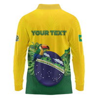 Personalized Brazil Long Sleeve Polo Shirt Toco Toucan Tropical Vibes - Wonder Print Shop