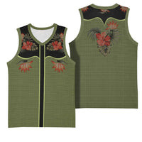Western Yoke Basketball Jersey Tropical Hibiscus Cowboy Style - Wonder Print Shop
