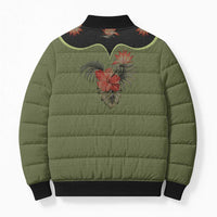 Western Yoke Bomber Puffer Jacket Tropical Hibiscus Cowboy Style - Wonder Print Shop