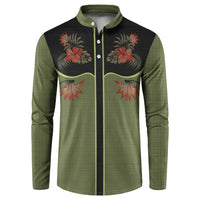 Western Yoke Button Sweatshirt Tropical Hibiscus Cowboy Style - Wonder Print Shop