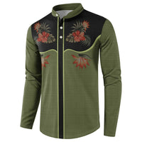 Western Yoke Button Sweatshirt Tropical Hibiscus Cowboy Style - Wonder Print Shop