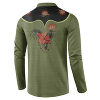 Western Yoke Button Sweatshirt Tropical Hibiscus Cowboy Style - Wonder Print Shop