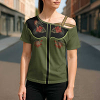 Western Yoke Cross Shoulder Shirt Tropical Hibiscus Cowboy Style - Wonder Print Shop