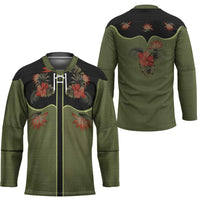 Western Yoke Hockey Jersey Tropical Hibiscus Cowboy Style - Wonder Print Shop