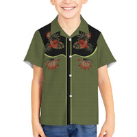 Western Yoke Kid Hawaiian Shirt Tropical Hibiscus Cowboy Style - Wonder Print Shop