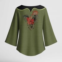 Western Yoke Kimono Sleeve Blouse Tropical Hibiscus Cowboy Style - Wonder Print Shop