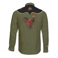 Western Yoke Long Sleeve Button Shirt Tropical Hibiscus Cowboy Style - Wonder Print Shop