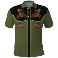 Western Yoke Polo Shirt Tropical Hibiscus Cowboy Style - Wonder Print Shop