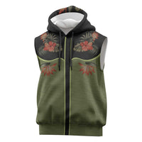 Western Yoke Sleeveless Hoodie Tropical Hibiscus Cowboy Style - Wonder Print Shop