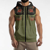 Western Yoke Sleeveless Zip Hoodie Tropical Hibiscus Cowboy Style - Wonder Print Shop