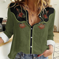 Western Yoke Women Casual Shirt Tropical Hibiscus Cowboy Style - Wonder Print Shop
