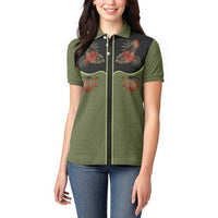 Western Yoke Women Polo Shirt Tropical Hibiscus Cowboy Style - Wonder Print Shop