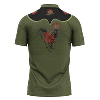 Western Yoke Zipper Polo Shirt Tropical Hibiscus Cowboy Style - Wonder Print Shop