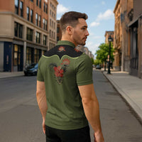 Western Yoke Zipper Polo Shirt Tropical Hibiscus Cowboy Style - Wonder Print Shop