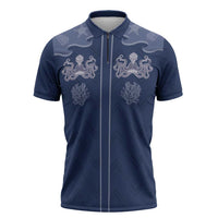 Western Yoke Zipper Polo Shirt Octopus And Coral Cowboy Style - Wonder Print Shop