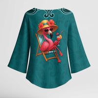 Western Yoke Kimono Sleeve Blouse Flamingo Relax Cowboy Style - Wonder Print Shop