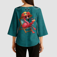 Western Yoke Kimono Sleeve Blouse Flamingo Relax Cowboy Style - Wonder Print Shop