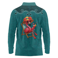 Western Yoke Long Sleeve Polo Shirt Flamingo Relax Cowboy Style - Wonder Print Shop