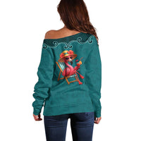 Western Yoke Off Shoulder Sweater Flamingo Relax Cowboy Style - Wonder Print Shop