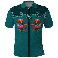 Western Yoke Polo Shirt Flamingo Relax Cowboy Style - Wonder Print Shop