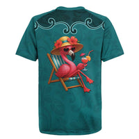 Western Yoke Rugby Jersey Flamingo Relax Cowboy Style - Wonder Print Shop