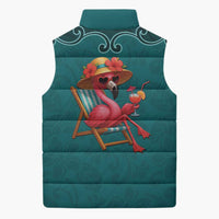 Western Yoke Sleeveless Puffer Jacket Flamingo Relax Cowboy Style - Wonder Print Shop