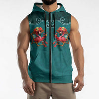 Western Yoke Sleeveless Zip Hoodie Flamingo Relax Cowboy Style - Wonder Print Shop