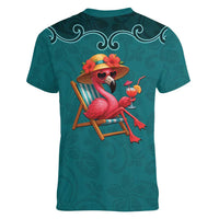 Western Yoke Women V-Neck T-Shirt Flamingo Relax Cowboy Style - Wonder Print Shop