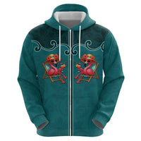 Western Yoke Zip Hoodie Flamingo Relax Cowboy Style - Wonder Print Shop